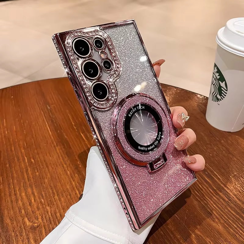 Luxury Glitter Magsafe Bracket Case for Samsung Galaxy S24 S25 S23 Ultra S22 plus A55 A35 A25 A24 A15 A05S Diamond Plating Cover