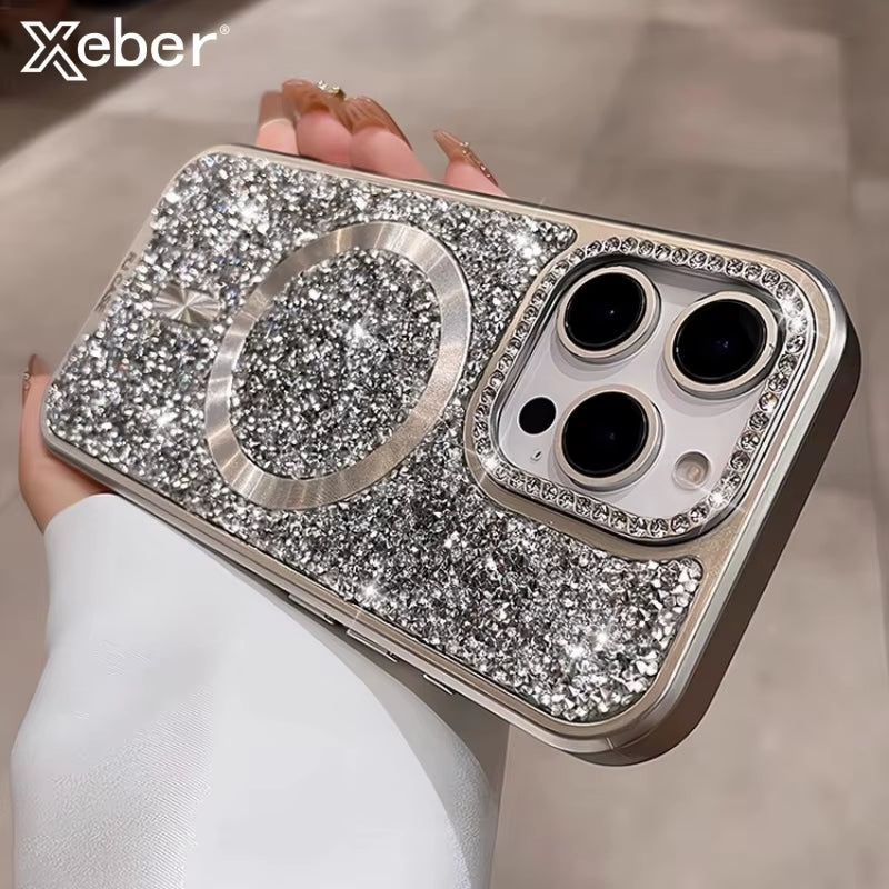 💖 BlingNtecH SparkRhinestone MagSafe Case — Luxe Plated Diamond Bling & Shockproof Protection for iPhone 17–14 Pro Max