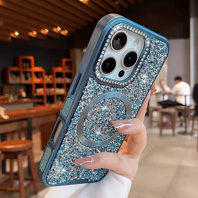 💖 BlingNtecH SparkRhinestone MagSafe Case — Luxe Plated Diamond Bling & Shockproof Protection for iPhone 17–14 Pro Max