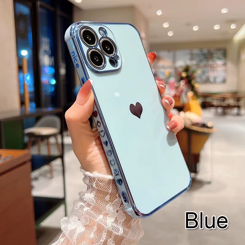 β¨ BlingNtecH HeartGlow Electro Case for iPhone 17β13 | Radiant Plating Love Edition | Shockproof Luxe Back Cover