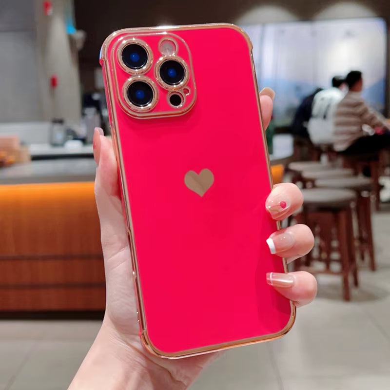 β¨ BlingNtecH HeartGlow Electro Case for iPhone 17β13 | Radiant Plating Love Edition | Shockproof Luxe Back Cover