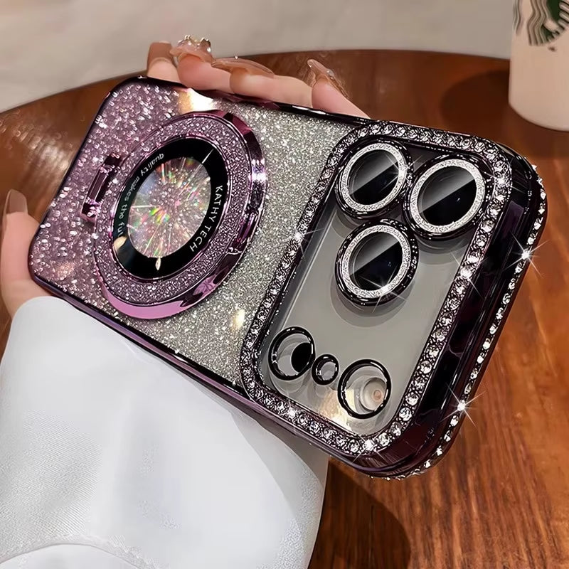 π« BlingNtecH SparkRhinestone MagSafe Stand Case β Plated Diamond Magnetic Holder & Luxe Bumper Cover for iPhone 17β13 Series