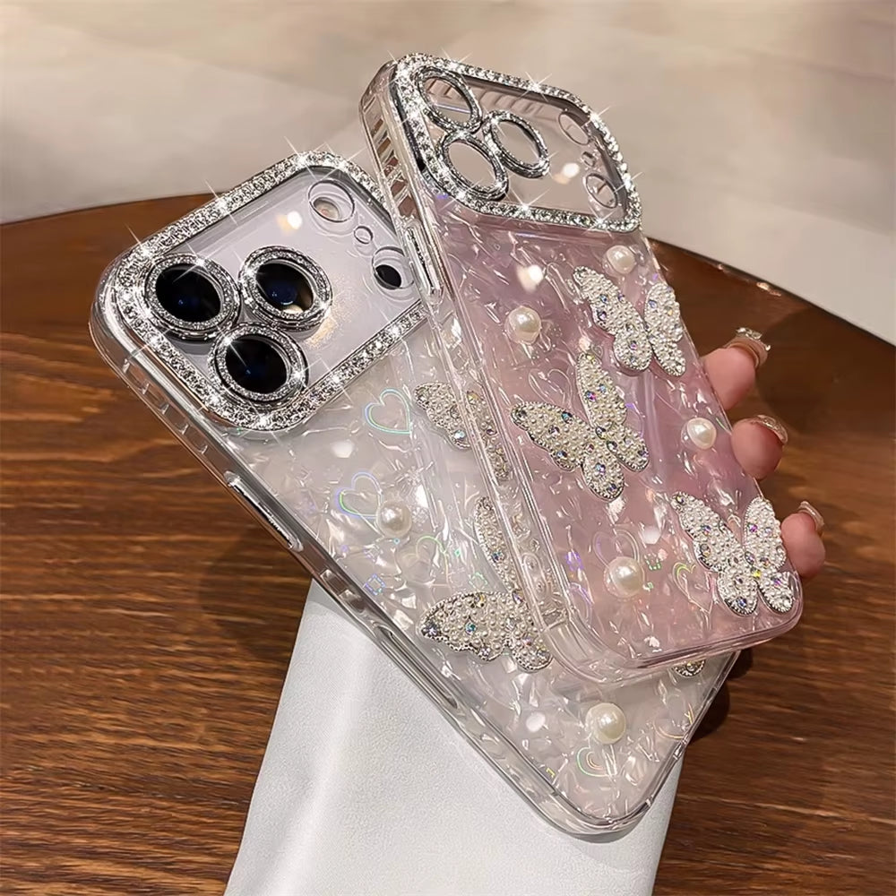 β¨ BlingNtecH Crystal Butterfly Diamond Case β Clear Plated Luxury Soft Cover for iPhone 17 Air | 16 | 15 | 14 | 13 Pro Max