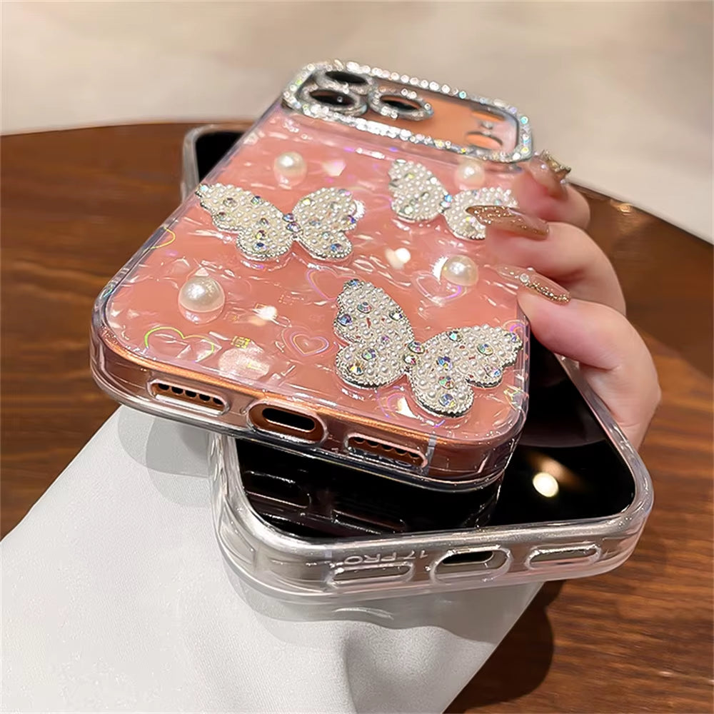 β¨ BlingNtecH Crystal Butterfly Diamond Case β Clear Plated Luxury Soft Cover for iPhone 17 Air | 16 | 15 | 14 | 13 Pro Max