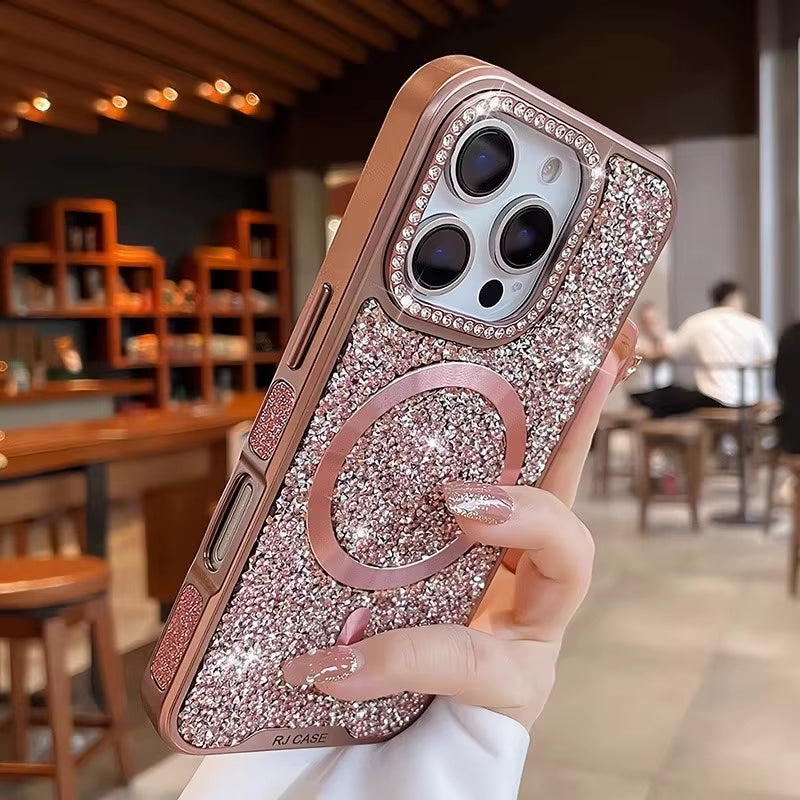 💖 BlingNtecH SparkRhinestone MagSafe Case — Luxe Plated Diamond Bling & Shockproof Protection for iPhone 17–14 Pro Max