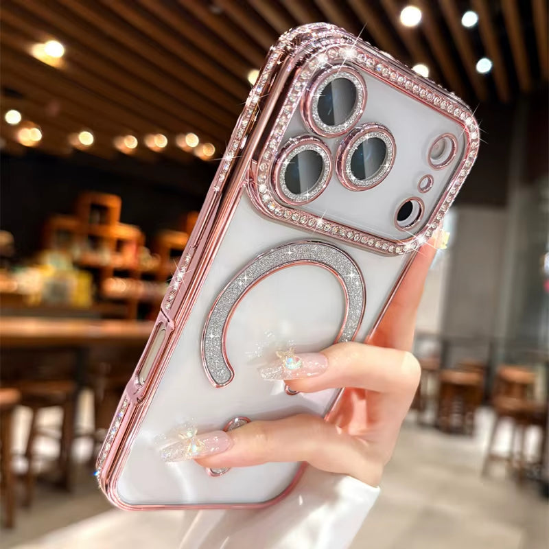 π BlingNtecH SparkDiamond MagSafe Case β Glitter Rhinestone Luxury Magnetic Wireless Charging Cover for iPhone 17-13 Series