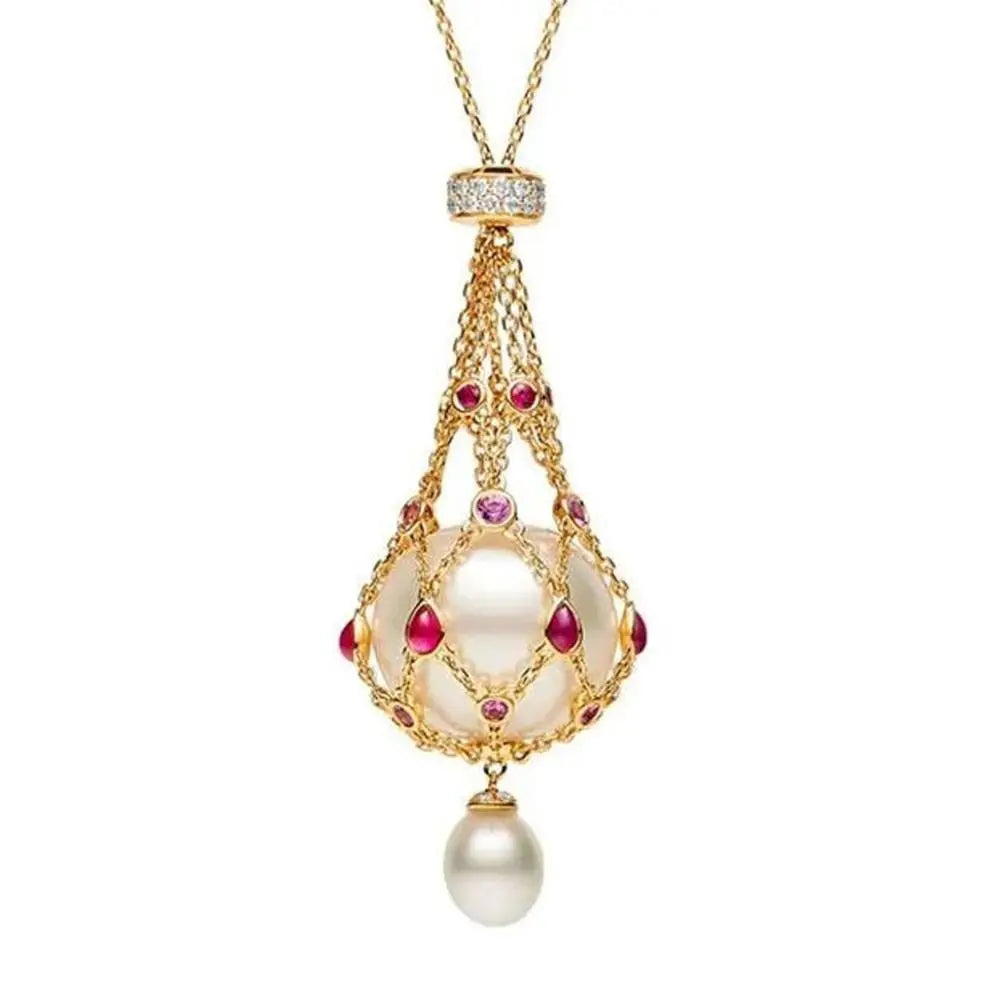 ✨ BlingNTech Exquisite Pearl & Gemstone Lavalier Pendant Necklace
