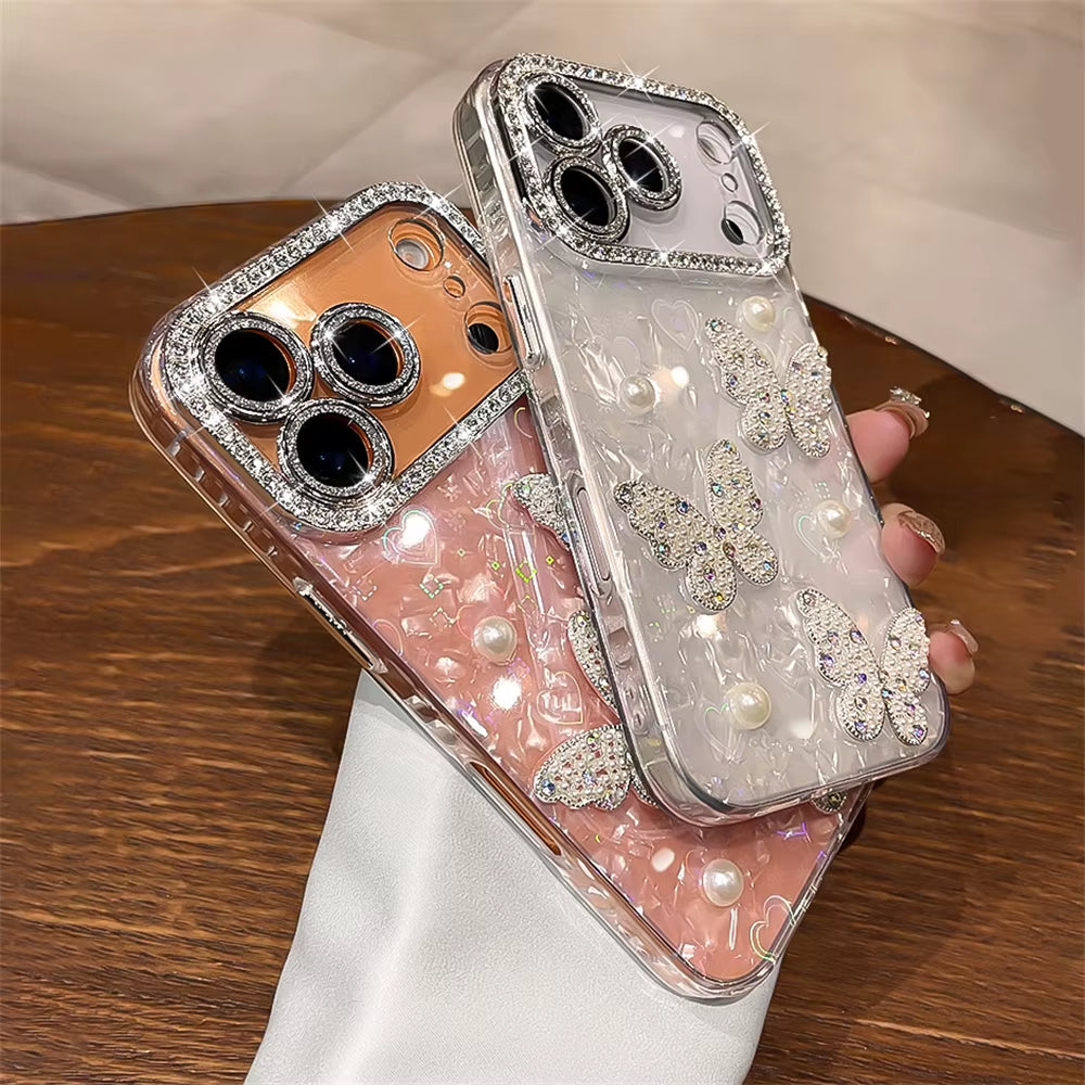 β¨ BlingNtecH Crystal Butterfly Diamond Case β Clear Plated Luxury Soft Cover for iPhone 17 Air | 16 | 15 | 14 | 13 Pro Max