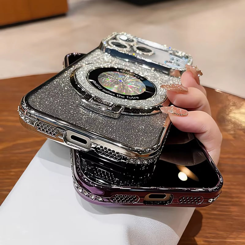 π« BlingNtecH SparkRhinestone MagSafe Stand Case β Plated Diamond Magnetic Holder & Luxe Bumper Cover for iPhone 17β13 Series