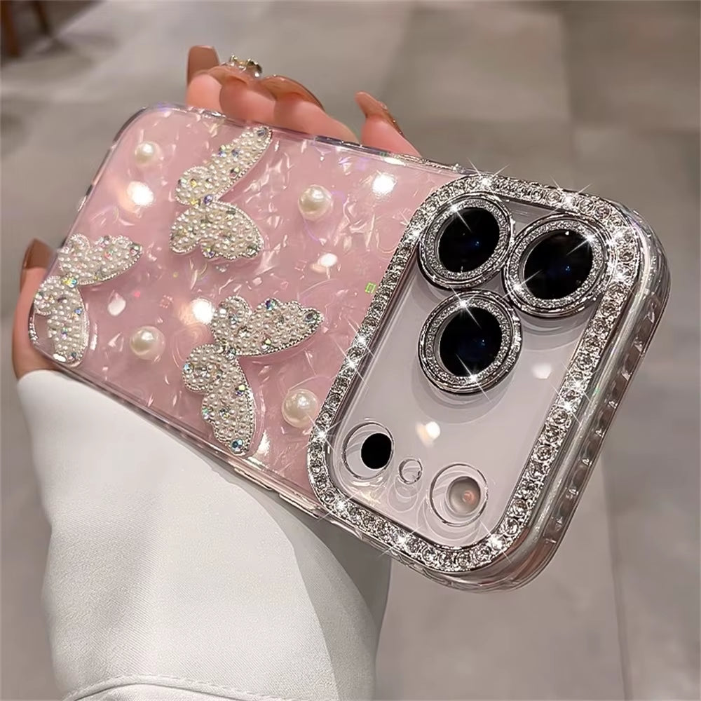 β¨ BlingNtecH Crystal Butterfly Diamond Case β Clear Plated Luxury Soft Cover for iPhone 17 Air | 16 | 15 | 14 | 13 Pro Max