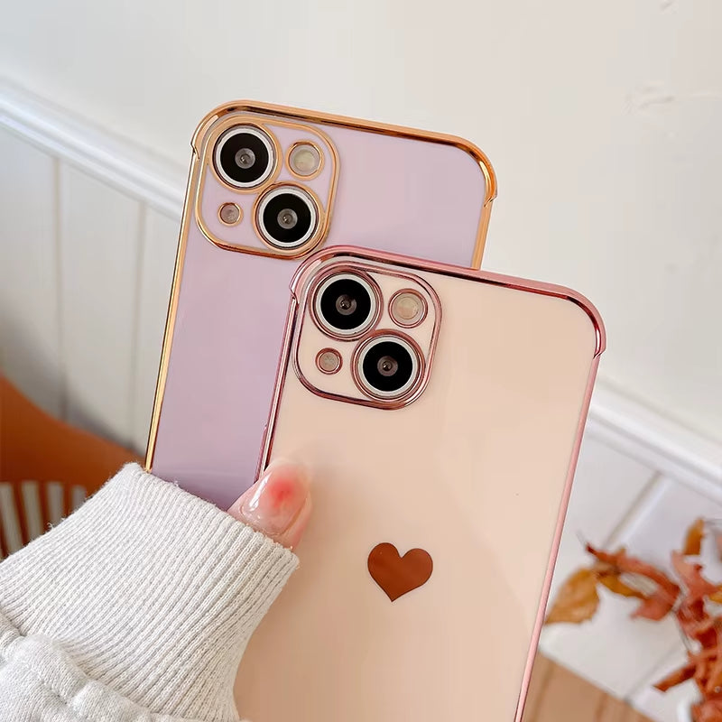 β¨ BlingNtecH HeartGlow Electro Case for iPhone 17β13 | Radiant Plating Love Edition | Shockproof Luxe Back Cover