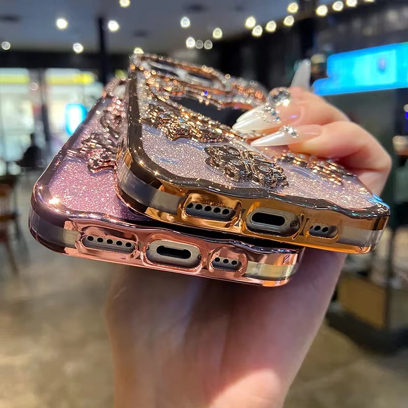 ✨ Butterfly Radiance Mirror Case — Luxury Electroplated Glitter Diamond Heart Design for iPhone 17 16 15 14 13 Pro Max | Transparent Glam Mirror Cover