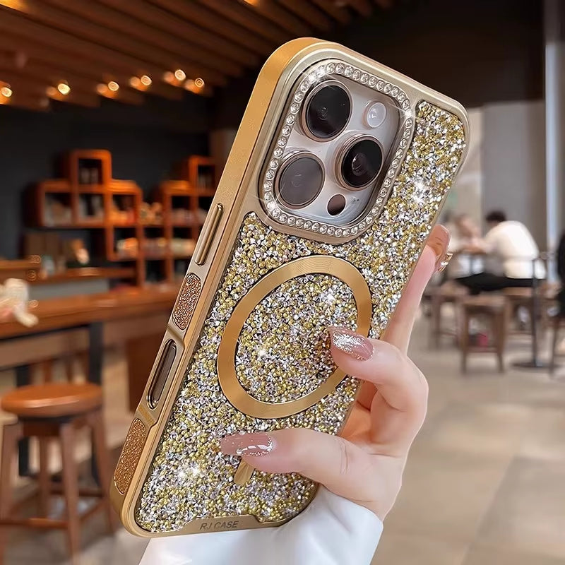 💖 BlingNtecH SparkRhinestone MagSafe Case — Luxe Plated Diamond Bling & Shockproof Protection for iPhone 17–14 Pro Max