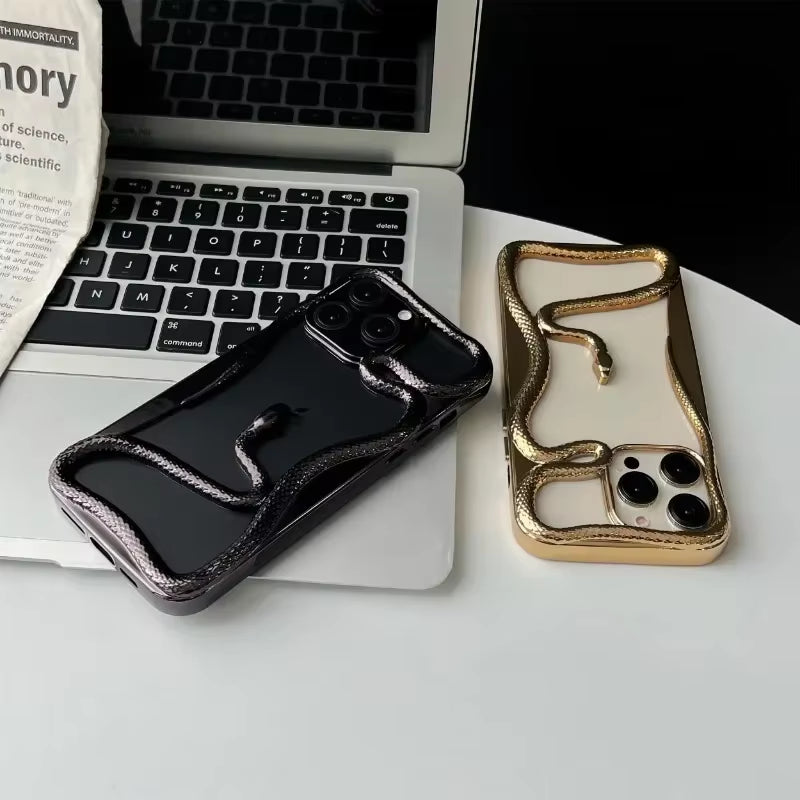 💠 BlingNTech Serpent Luxe Hollow Plated Frame Case for iPhone 17 | 16 | 15 | 14 | 13 Pro Max – Diamond-Edge Lens Guard & Shockproof Glam Cover