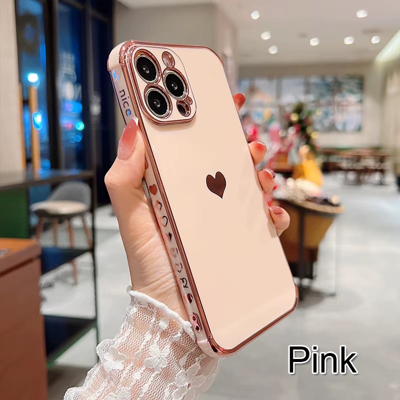 β¨ BlingNtecH HeartGlow Electro Case for iPhone 17β13 | Radiant Plating Love Edition | Shockproof Luxe Back Cover