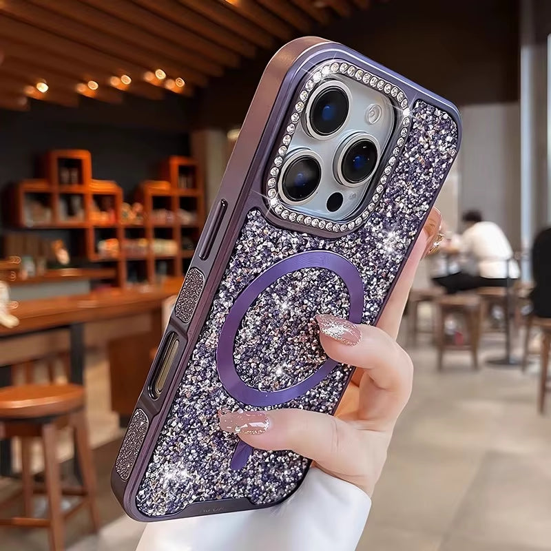 💖 BlingNtecH SparkRhinestone MagSafe Case — Luxe Plated Diamond Bling & Shockproof Protection for iPhone 17–14 Pro Max