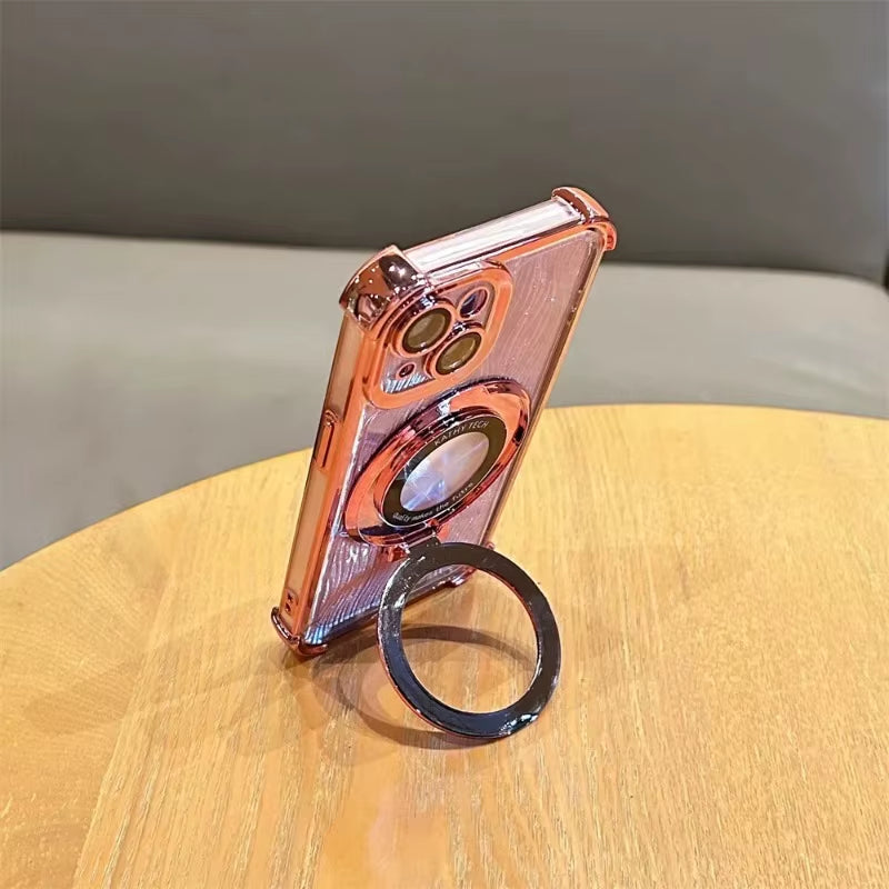 β¨ BlingNTech RippleGlow Magnetic Stand Case β Glitter Water Effect with Logo Cutout for iPhone 16 15 14 13 Pro Max | Airbag Shockproof Luxe Cover β¨