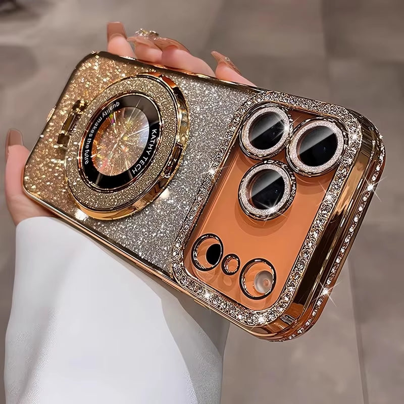 π« BlingNtecH SparkRhinestone MagSafe Stand Case β Plated Diamond Magnetic Holder & Luxe Bumper Cover for iPhone 17β13 Series