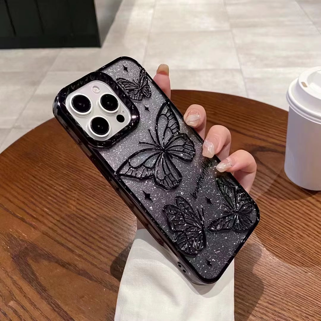 ✨ BlingNTech 3D Butterfly Glow Case — Gradient Quicksand Glitter for iPhone 17 16 15 14 13 Pro Max | Plating Shockproof Luxe Cover ✨