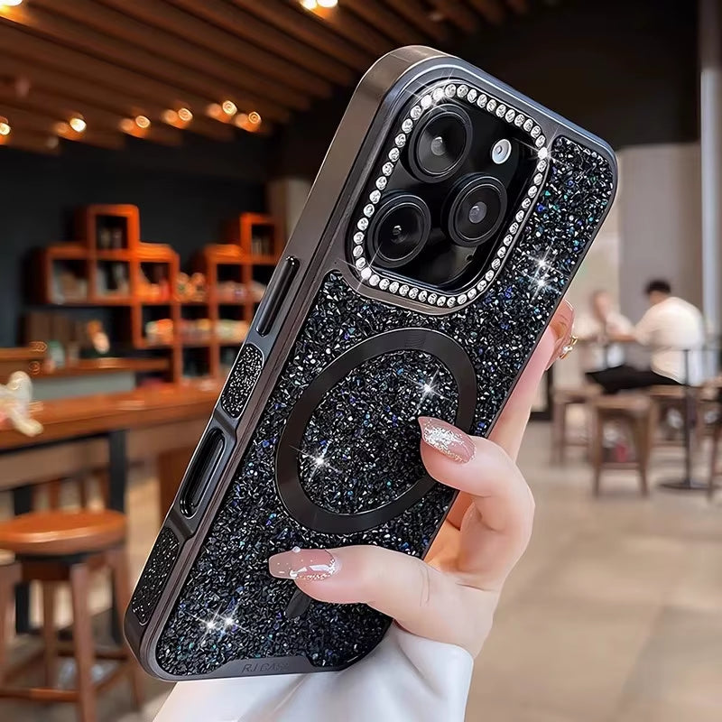 💖 BlingNtecH SparkRhinestone MagSafe Case — Luxe Plated Diamond Bling & Shockproof Protection for iPhone 17–14 Pro Max