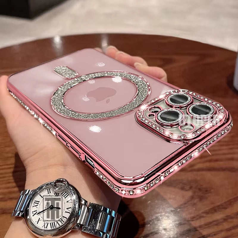 β¨ BlingNtecH Luxe Pink Diamond MagSafe Case β Crystal Shine Protection for iPhone 16 | 15 | 14 | 13 Pro Max β¨
