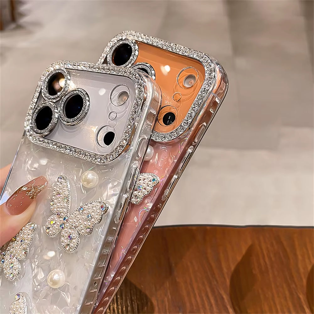 β¨ BlingNtecH Crystal Butterfly Diamond Case β Clear Plated Luxury Soft Cover for iPhone 17 Air | 16 | 15 | 14 | 13 Pro Max