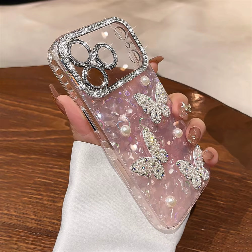 β¨ BlingNtecH Crystal Butterfly Diamond Case β Clear Plated Luxury Soft Cover for iPhone 17 Air | 16 | 15 | 14 | 13 Pro Max