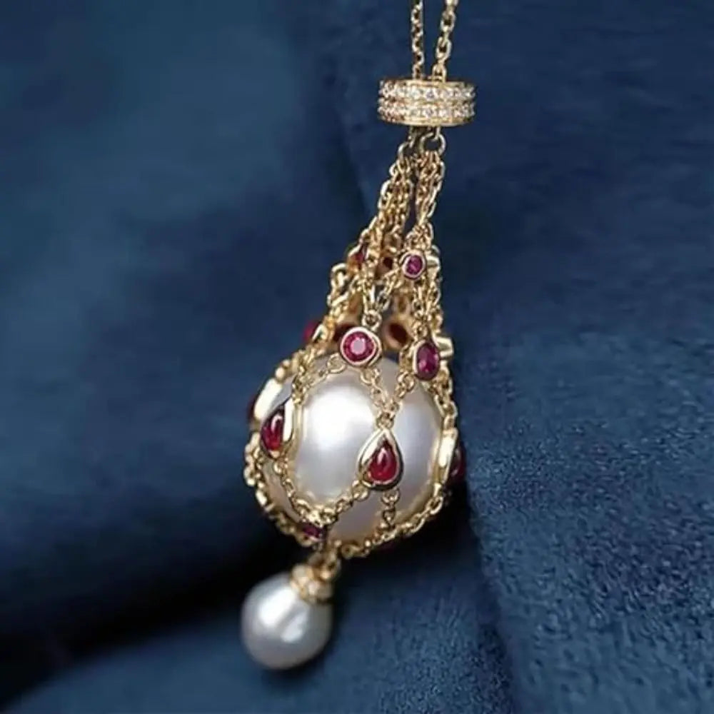 ✨ BlingNTech Exquisite Pearl & Gemstone Lavalier Pendant Necklace