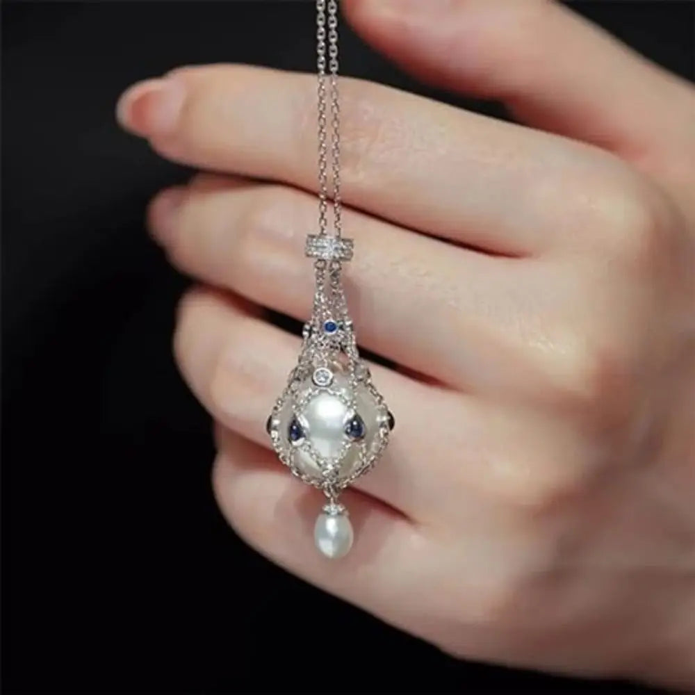 ✨ BlingNTech Exquisite Pearl & Gemstone Lavalier Pendant Necklace