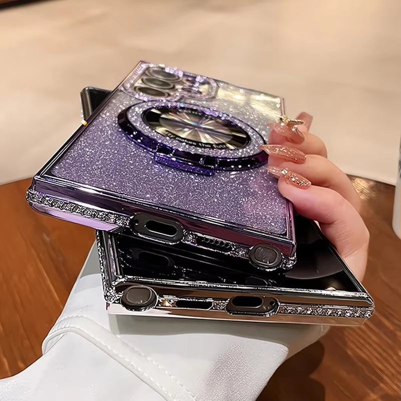 Luxury Glitter Magsafe Bracket Case for Samsung Galaxy S24 S25 S23 Ultra S22 plus A55 A35 A25 A24 A15 A05S Diamond Plating Cover