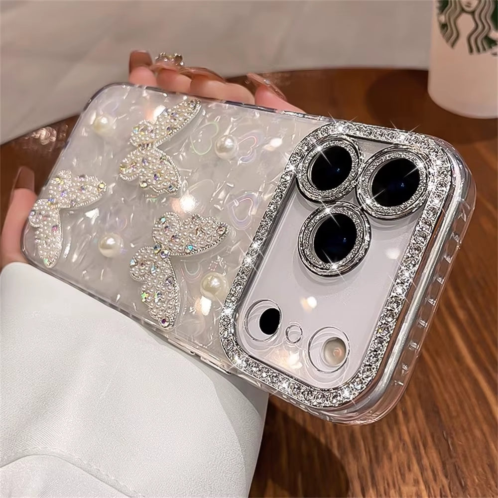 β¨ BlingNtecH Crystal Butterfly Diamond Case β Clear Plated Luxury Soft Cover for iPhone 17 Air | 16 | 15 | 14 | 13 Pro Max