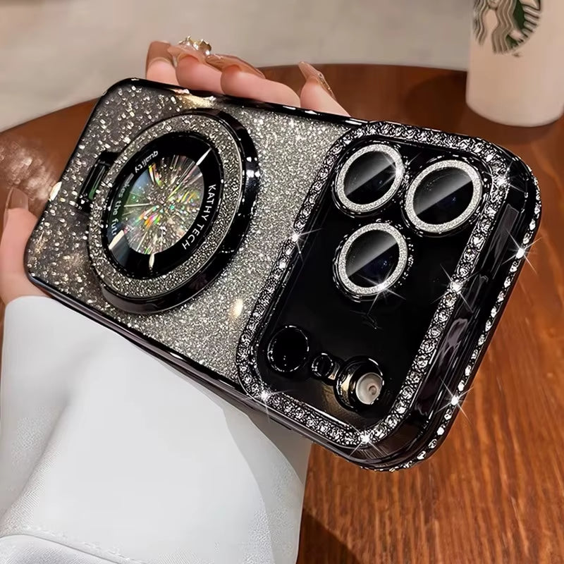 π« BlingNtecH SparkRhinestone MagSafe Stand Case β Plated Diamond Magnetic Holder & Luxe Bumper Cover for iPhone 17β13 Series