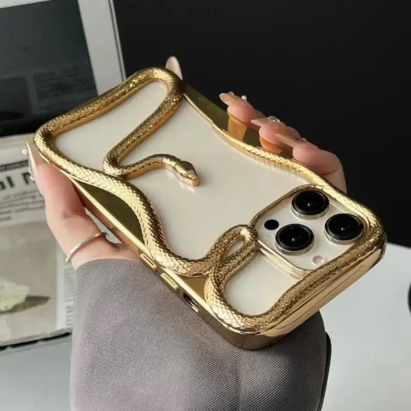 💠 BlingNTech Serpent Luxe Hollow Plated Frame Case for iPhone 17 | 16 | 15 | 14 | 13 Pro Max – Diamond-Edge Lens Guard & Shockproof Glam Cover