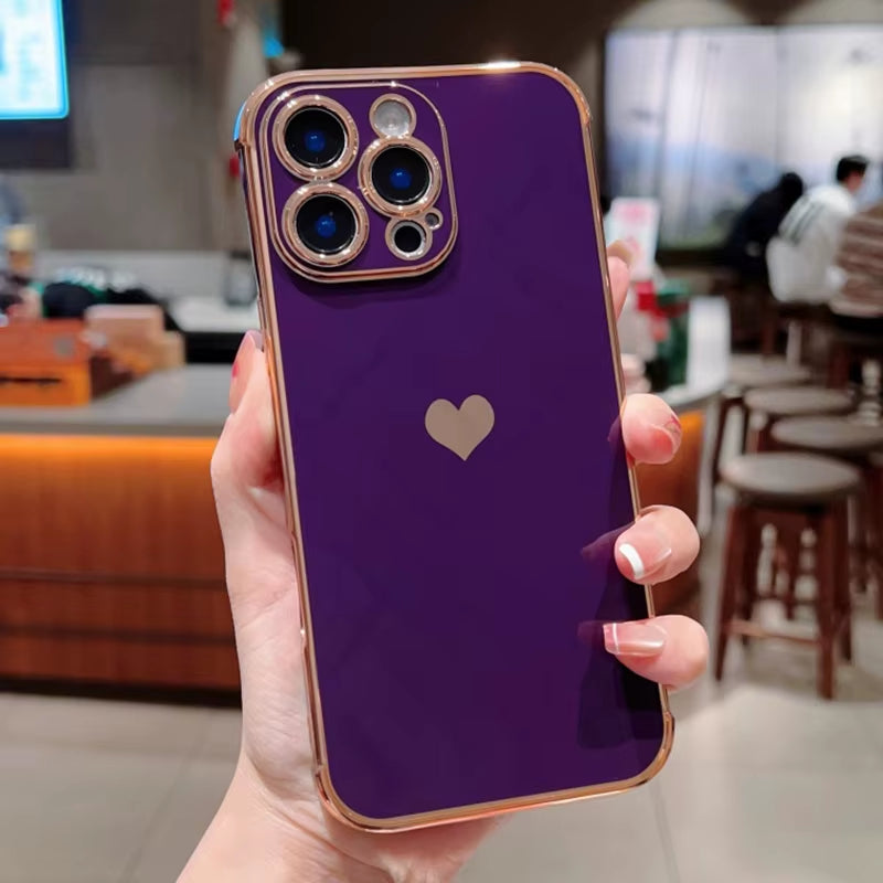 β¨ BlingNtecH HeartGlow Electro Case for iPhone 17β13 | Radiant Plating Love Edition | Shockproof Luxe Back Cover