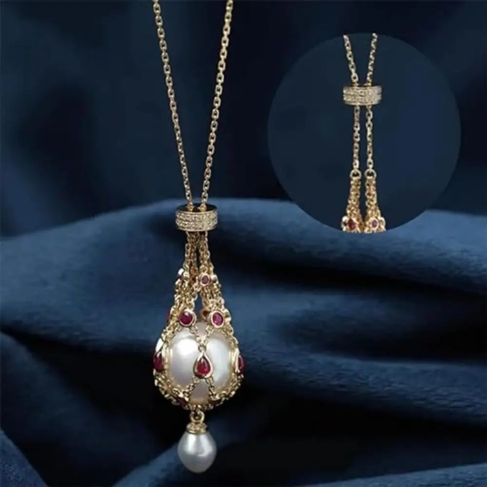 ✨ BlingNTech Exquisite Pearl & Gemstone Lavalier Pendant Necklace