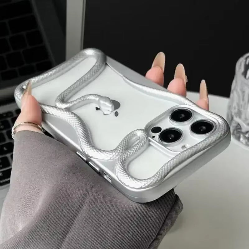💠 BlingNTech Serpent Luxe Hollow Plated Frame Case for iPhone 17 | 16 | 15 | 14 | 13 Pro Max – Diamond-Edge Lens Guard & Shockproof Glam Cover