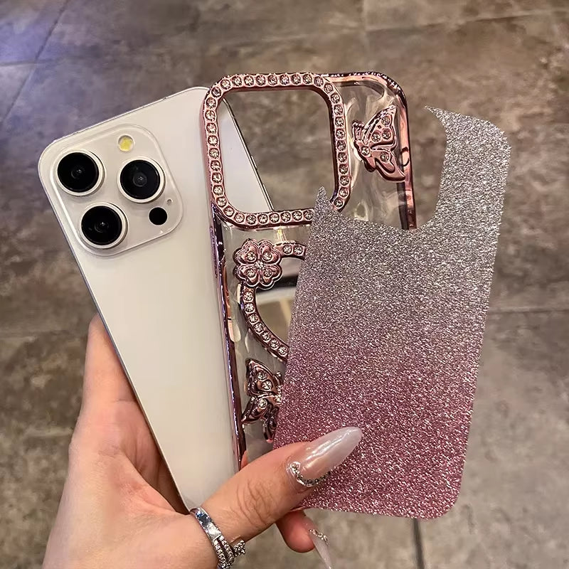 ✨ Butterfly Radiance Mirror Case — Luxury Electroplated Glitter Diamond Heart Design for iPhone 17 16 15 14 13 Pro Max | Transparent Glam Mirror Cover