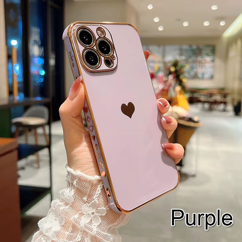 β¨ BlingNtecH HeartGlow Electro Case for iPhone 17β13 | Radiant Plating Love Edition | Shockproof Luxe Back Cover