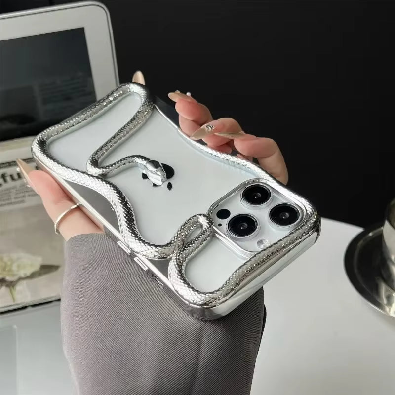 💠 BlingNTech Serpent Luxe Hollow Plated Frame Case for iPhone 17 | 16 | 15 | 14 | 13 Pro Max – Diamond-Edge Lens Guard & Shockproof Glam Cover