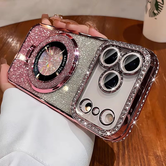 💫 BlingNtecH SparkRhinestone MagSafe Stand Case — Plated Diamond Magnetic Holder & Luxe Bumper Cover for iPhone 17–13 Series