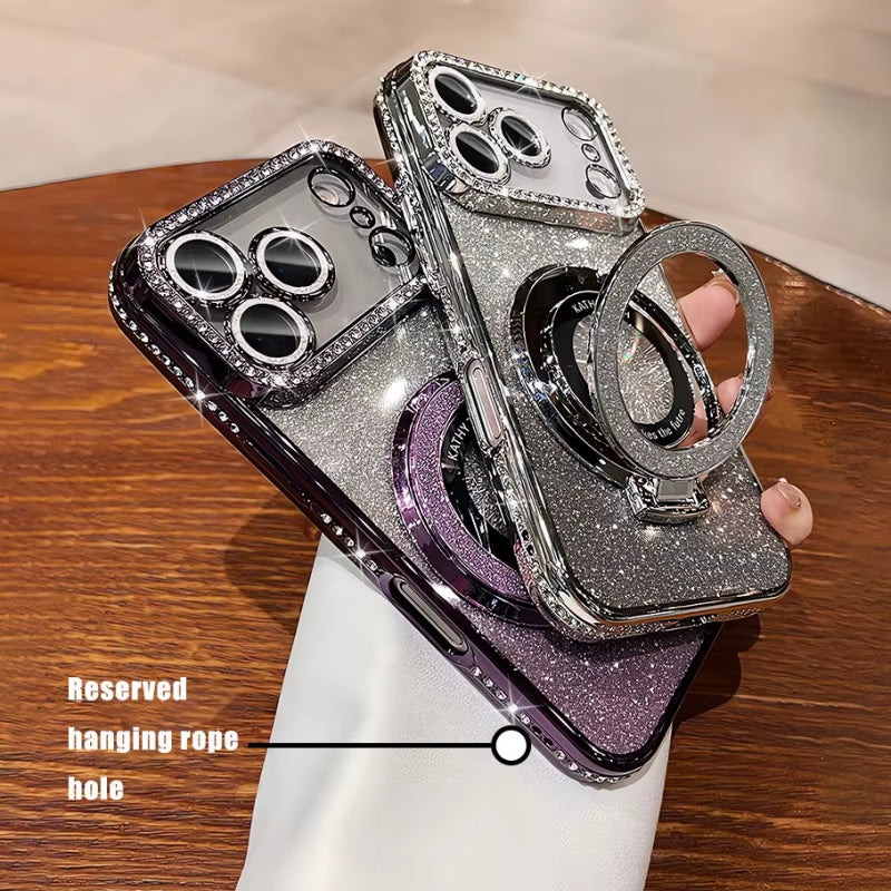 💫 BlingNtecH SparkRhinestone MagSafe Stand Case — Plated Diamond Magnetic Holder & Luxe Bumper Cover for iPhone 17–13 Series