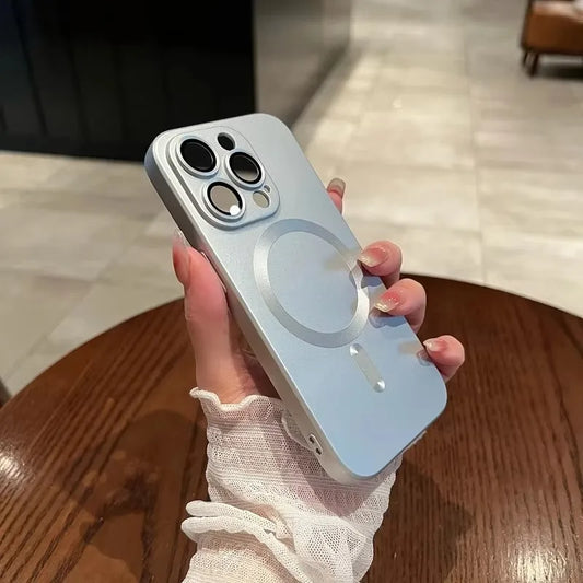 Luxury Magnetic Matte MagSafe Soft Shockproof Cover with Glass Lens Protection