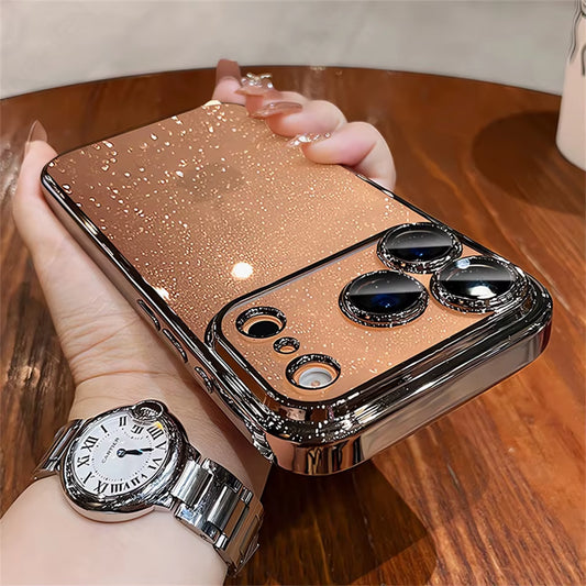 ✨ LuxeGlow™ Clear Spark Case — Dazzling Transparent Glitter Cover with Orange-Plated Edges & Full Lens Protection for iPhone 17–13 Pro Max