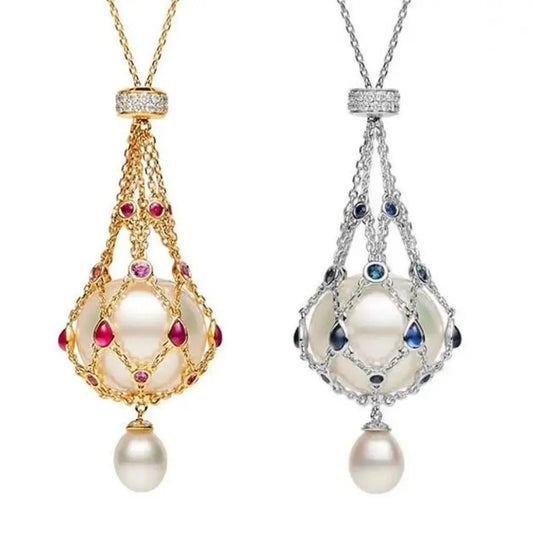 ✨ BlingNTech Exquisite Pearl & Gemstone Lavalier Pendant Necklace